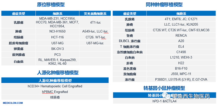 AG真人国际(中国)官方官网原位移植模型、同种肿瘤移植模型、人源化肿瘤移植模型和转基因小鼠肿瘤模型清单